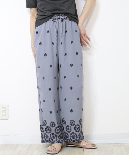 DISKEEN SURE ワイドパンツ パンツ エスニック柄プリント ワイドパンツ