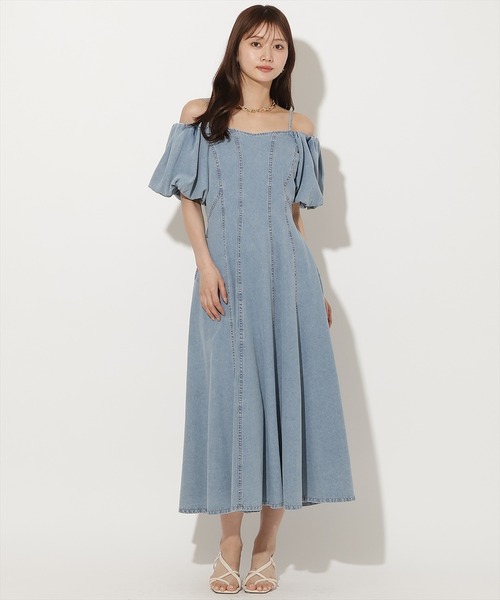 新品未使用　アンドクチュール　デニム花柄ワンピース AND COUTURE（アンドクチュール） ワンピース 半袖 2WAYライトデニム