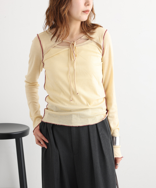 JANESMITH（ジェーンスミス） tシャツ WOOL RIB FRONT STRING PULLOVER