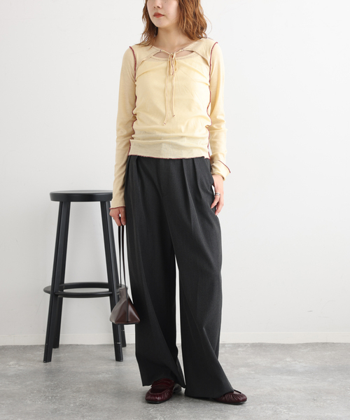 ジェーンスミス　プルオーバー JANESMITH（ジェーンスミス） tシャツ WOOL RIB FRONT STRING PULLOVER