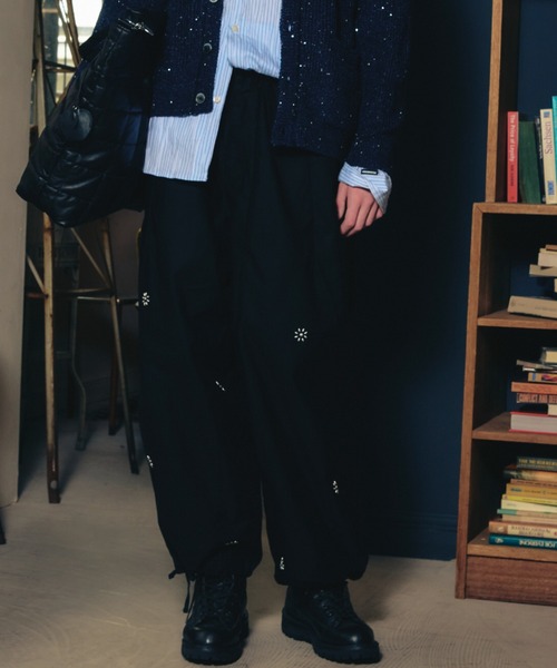 パンツ 「ADAMPATEK/アダムパテック」 studded rough backsatin wide military pt スタッズミリタリーパンツ メンズ レディース