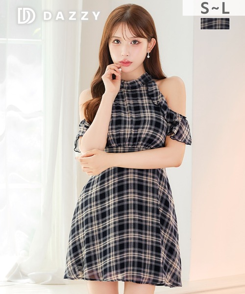 dazzy store花柄シフォンフリル ミニドレス DAZZY（デイジー） パーティードレス ドレス シフォンチェックフリル