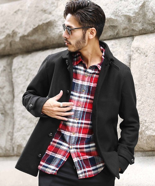 格安新品 メンズ 美品roshell S ロシェル セール Pコート ブラック ミドル丈 アウター