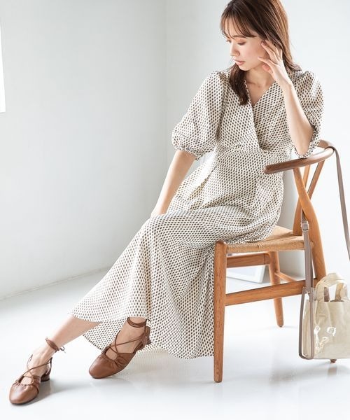 mysty woman（ミスティウーマン） ワンピース レトロ柄カシュクール