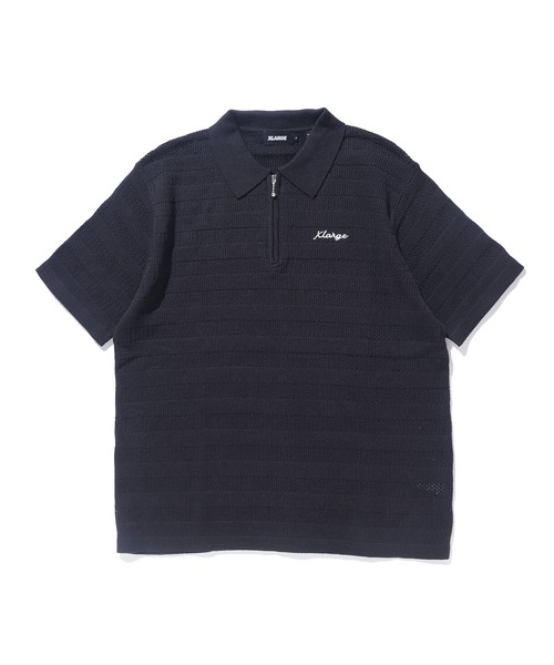 XLARGE ブラック ジップアップメッシュポロシャツ XLサイズ XLARGE ポロシャツ STRIPED MESH KNIT POLO SHIRT メンズ