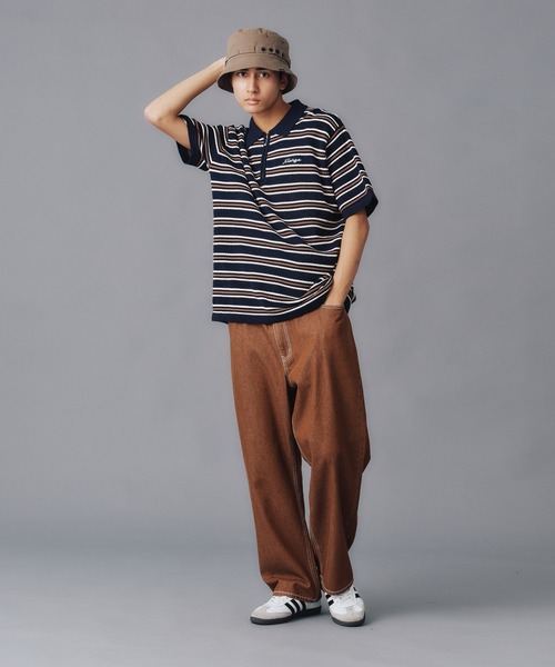 大人気 XLARGE STRIPED MESH KNIT POLO SHIRT 暑い季節でも快適 XLARGE ポロシャツ STRIPED MESH KNIT POLO SHIRT メンズ
