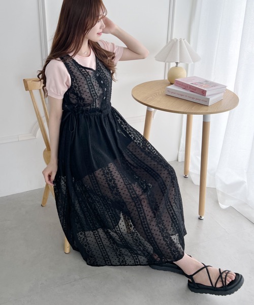 HOUSE OF LOTUS】ギャザーチュニックワンピース タッセルリボン M