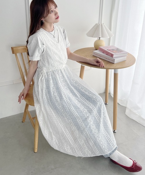 春夏 シアーワンピース 韓国風リボン GIZ22S003-a01.jpg