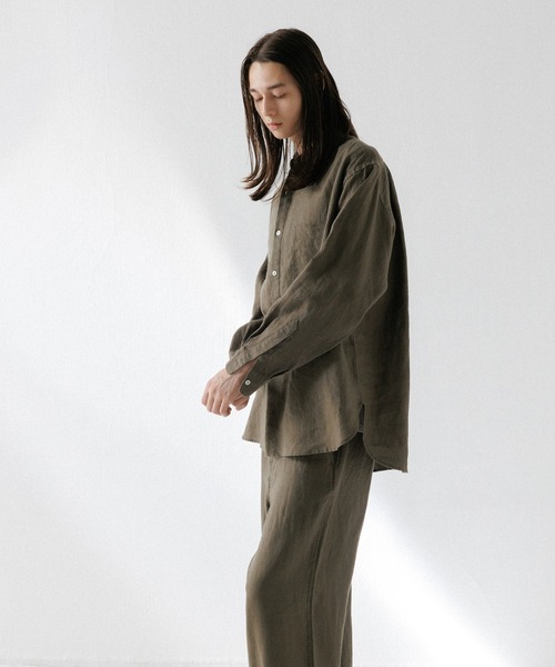 【美品】アダムエロペ 洗える リネン混レギュラーカラー長袖シャツ ゆったり NIKKE】レギュラーカラー シャツ（シャツ/ブラウス）｜ADAM ET