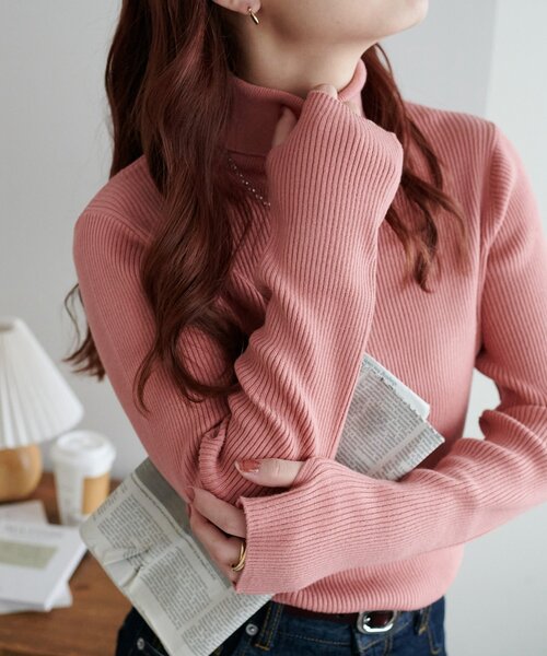 新品 VALENTINO リブ タートル ニット セーター 現行 ピンク S Discoat（ディスコート） ニット セーター 「WEB限定」フィンガー