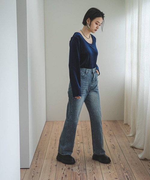 ストーンつきデニムパンツ新品 ラインストーンデニムパンツ｜WOMEN｜250HAT11-452I｜AZUL BY