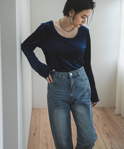 ストーンつきデニムパンツ新品 ラインストーンデニムパンツ｜WOMEN｜250HAT11-452I｜AZUL BY