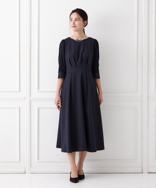 AIMER ワンピース AIMER ワンピース レース袖×ウエストタックフィット＆フレア