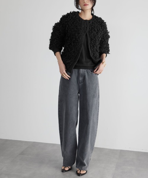 ELFRANK カーディガン ループ編みニットクルーネックカーディガン