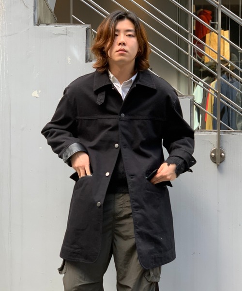 N*y様 美品　トワロニエ　ステンカラーコート　ブラック　コットン　レザー　チン Toironier ステンカラーコート コート Toironier/トワロニエ