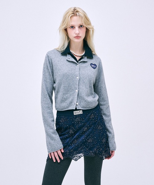 トップス mardi BLENDED CROPPED CARDIGAN HEART Mardi Mercredi カーディガン RACCOON BLENDED CROPPED CARDIGAN