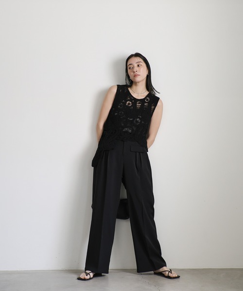 b861＊新品 女in 近江の麻 スタンドカラー アシンメトリー ジレ ベスト select MOCA ベスト ジレ 透かし編みアシンメトリーベスト