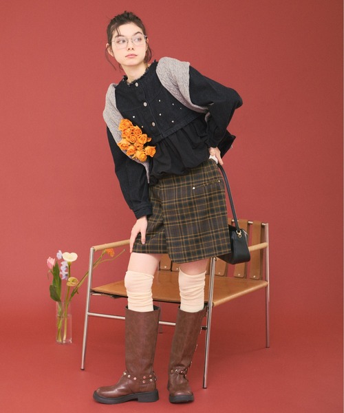 【loin nuit】ハートデニムペプラムトップス loin nuit heart denim peplum tops/ハートデニムペプラム