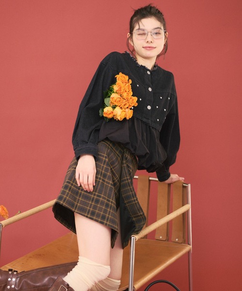 heart denim peplum tops/ハートデニムペプラムトップス レディース セール】heart denim peplum tops/ハートデニムペプラムトップス