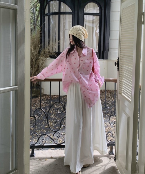 シャツ/ブラウス(長袖/七分) vintage pink lace blouse 刺繍がポイント☆七分丈 レディース ブラウス】トップス ブラウス