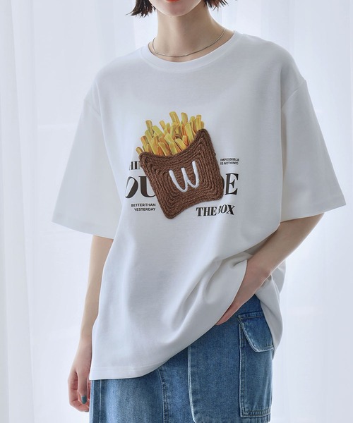 新品タグ付き英文字トップス LOWO tシャツ 「綿100％使用」ポテトモチーフプリントオーバー