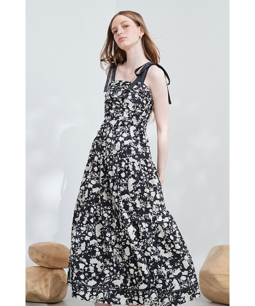 ワンピース Sandra Floral-print long dress ショルダーリボンプリントキャミドレス | Estella.K | 06
