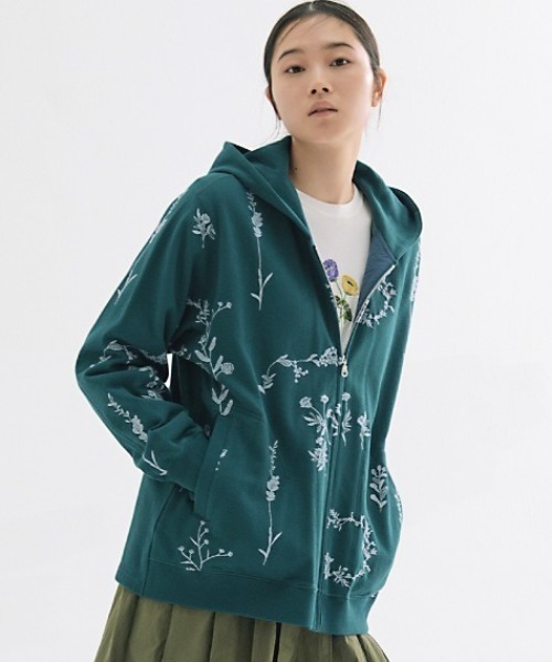 40/20裏毛 フラワーリース刺繍フーディ/パーカ SUPER HAKKA パーカー 40／20裏毛 フラワーリース刺繍フーディ