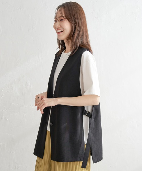 ベスト ジレ ノーカラースリットベストトップス(ブラック) レディース OTONA ベスト ジレ ノーカラースリットベストトップス(ブラック