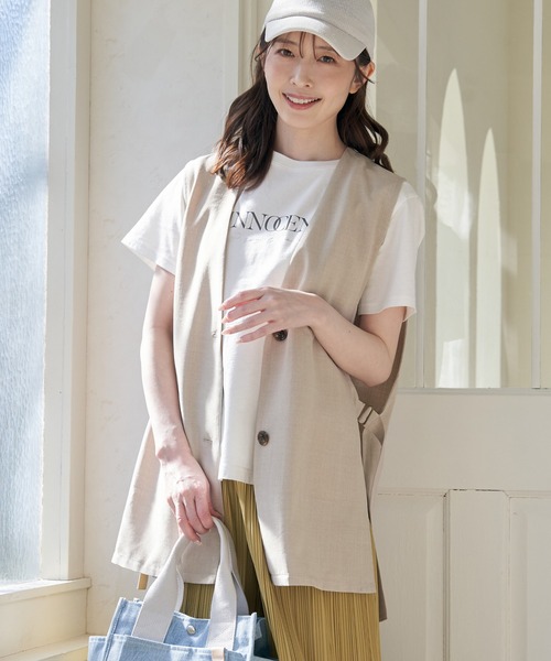 ikka ベスト ジレ ノーカラーサイドスリットジレ レディース