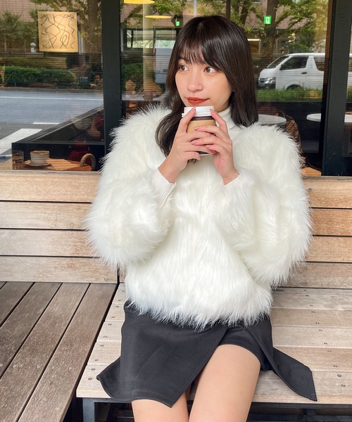 プリスティン フェイクファーノーカラージレ オフホワイト　オーガニックコットン プリスティン フェイクファーノーカラージレ オフホワイト