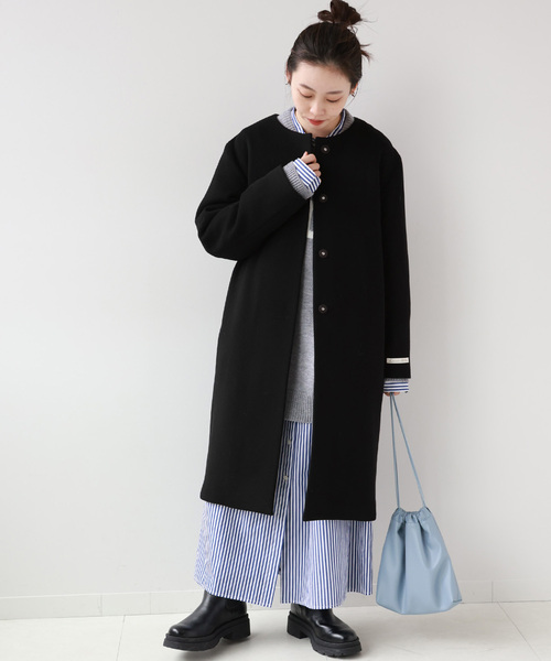 ジャーナルスタンダードレリューム★ウールソフトメルトン ノーカラーコート　黒　L JOURNAL STANDARD relume（ジャーナルスタンダード レリューム） ノー