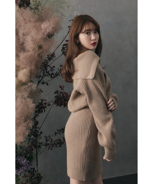 【Her lip to】ケーブルニットワンピース　ブラウン　ベルト付き　　M相当 Her lip to 「Her to」 ニットワンピース M ブラウン レディース