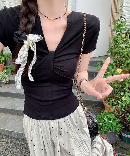 Lace Ladies tシャツ 2WAY ツイスト スキッパーネック 半袖