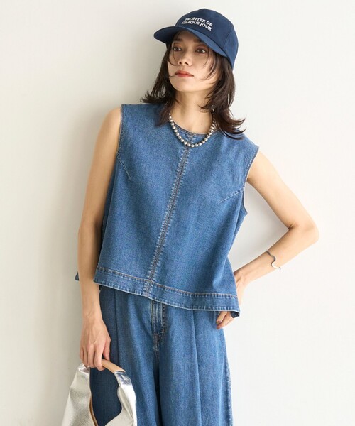 ブラウス シャツ 「UVカット/遮熱」UNFILO DENIM LIGHT ノースリーブブラウス レディース
