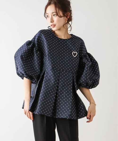 「Lajour」 半袖ブラウス フリー ネイビー レディース