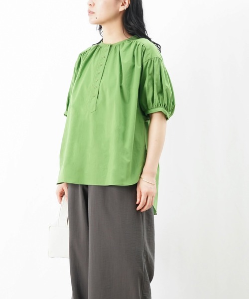 ブラウス シャツ LC/LLL 多釦ギャザー半袖ブラウス/パフスリーブ多釦ブラウス レディース LADY LUCK LUCA ブラウス シャツ LC/LLL 多釦ギャザー半袖