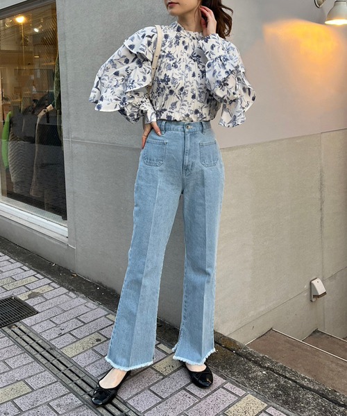 [one after another NICE CLAUP] повреждение обработка Denim брюки MEDIUM голубой женский 