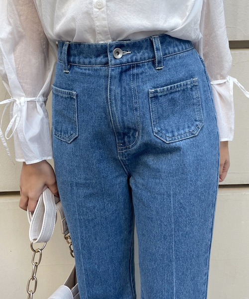 [one after another NICE CLAUP] повреждение обработка Denim брюки MEDIUM голубой женский 