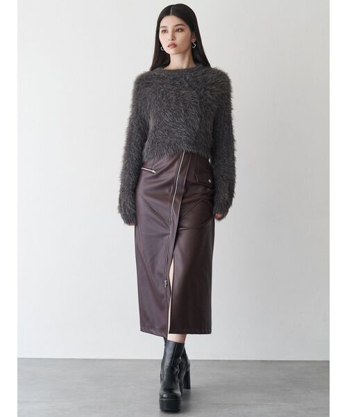 MURUA（ムルーア） スカート ZIPスリットフェイクレザースカート