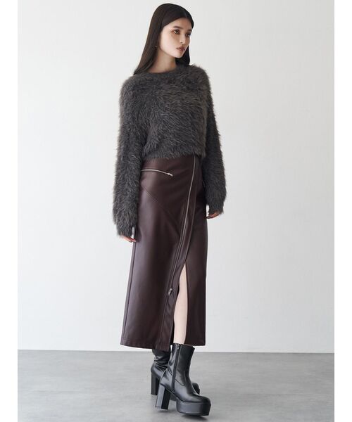 レザースカート MURUA（ムルーア） スカート ZIPスリットフェイクレザースカート