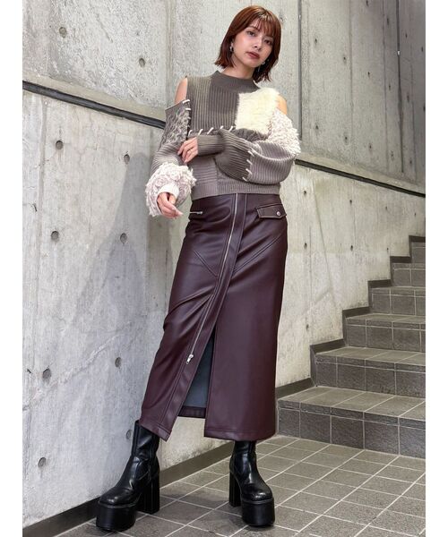 MURUA スカート ZIPスリットフェイクレザースカート : ZOZOTOWN