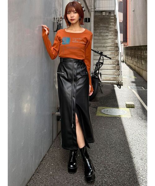 MURUA（ムルーア） スカート ZIPスリットフェイクレザースカート