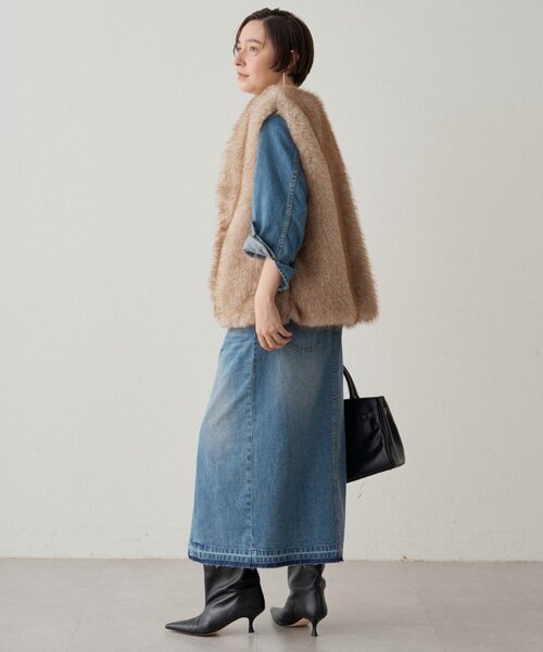Loungedress ベスト ジレ フェイクファーベスト レディース