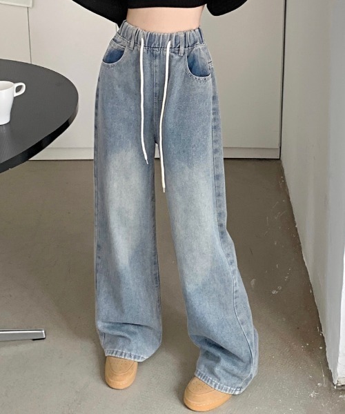 「LADY LIKE」 加工デニムパンツ M サックスブルー レディース
