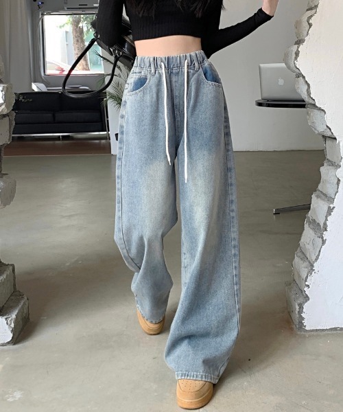 「LADY LIKE」 加工デニムパンツ M サックスブルー レディース