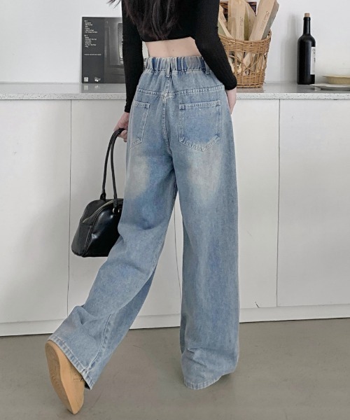 「LADY LIKE」 加工デニムパンツ M サックスブルー レディース
