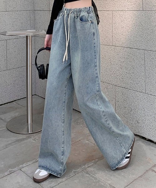 「LADY LIKE」 加工デニムパンツ M サックスブルー レディース