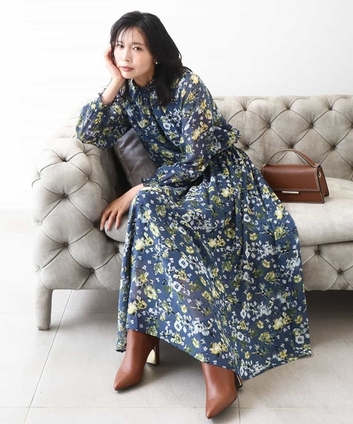 MK ミッシェルクラン（MK MICHEL  ）/クラシックフラワープリント シフォンスカート/洗える MK MICHEL KLEIN（エムケー ミッシェルクラン） スカート クラシック