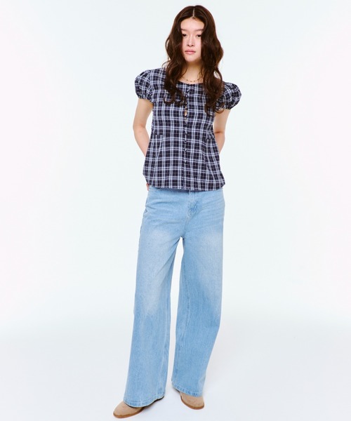 「FEKETE」 半袖ブラウス LARGE ネイビー レディース_画像2