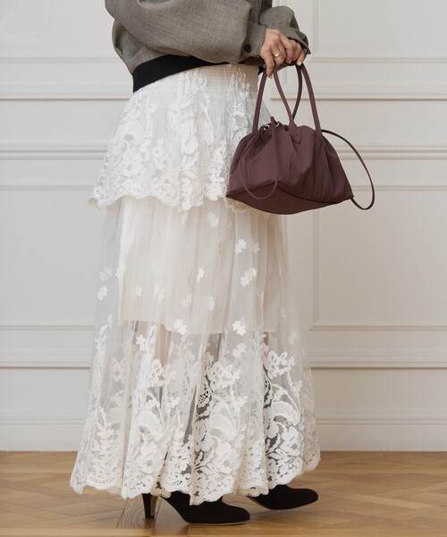 IENA LA BOUCLE スカート チュールレースティアードスカート